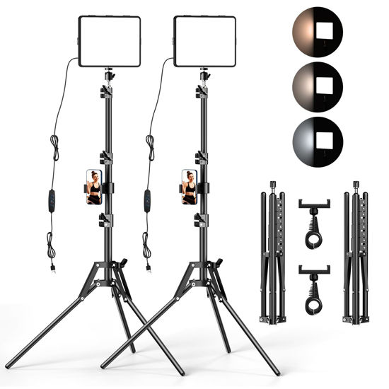Picture of ALTSON 2 Packs Video Light Kit, LED Studio Light, 2700-6500K Dimmable Photography Lighting Kit with Tripod Stand&Phone Holder, 12" Rotating Streaming Light for Video Recording, Game Streaming, YouTube