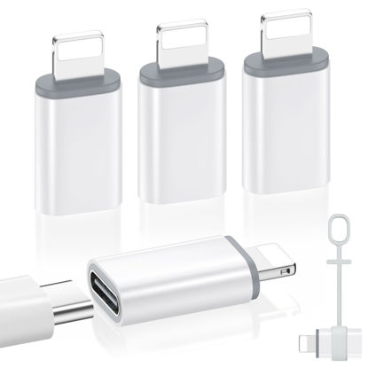 Picture of MoKo USB C to Lightning Adapter 4 Pack, Not for Audio/OTG, Lightning Male to USB C Female Adapter for iPhone 14/13/12/11/X Series, iPad/AirPods, Charging & Data Sync, with Anti-Lost Loop, White