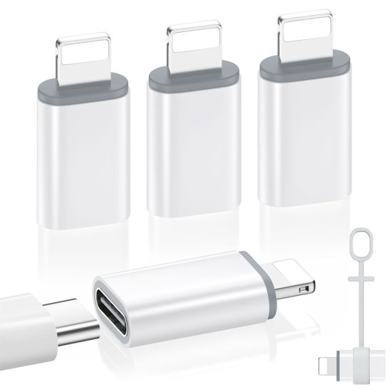 Picture of MoKo USB C to Lightning Adapter 4 Pack, Not for Audio/OTG, Lightning Male to USB C Female Adapter for iPhone 14/13/12/11/X Series, iPad/AirPods, Charging & Data Sync, with Anti-Lost Loop, White