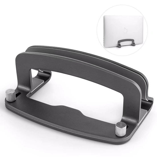 Picture of LOTEYIKE Aluminum Vertical Laptop Stand, MacBook Pro Laptop Vertical Stand Dock Holder with Adjustable Slot Fits All Laptops Notebook Tablets MacBook Air- Save Space & Improve Airflow, Grey