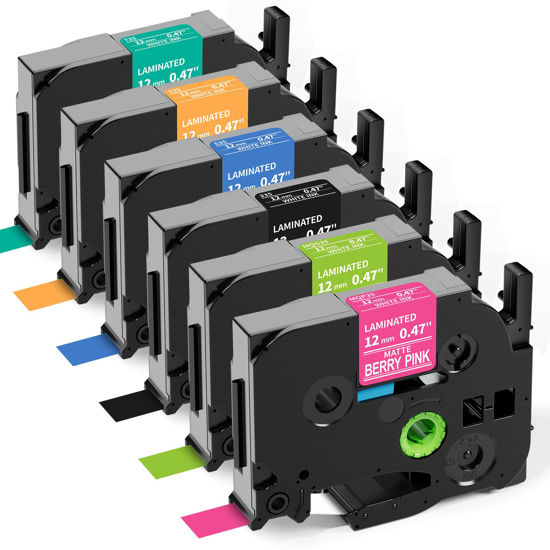 Picture of Labelife 6-Pack Replace Brother P Touch Label Tape, TZe TZ Tape 12mm 0.47 Laminated Color Label Maker Tape for Brother PT-D210 PT-H110 PT-D220 PT-D400, White on Pink/Lime Green/Orange/Blue/Green/Black