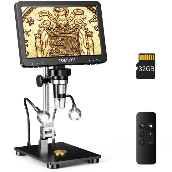 Picture of TOMLOV DM9 Pro 7" HDMI Digital Microscope 1200X with IPS Screen, 16MP Coin Microscope Magnifier for Entire Coin View, 1080P LCD Soldering Microscope for Adult with 10 LED Lights, PC/TV View, 32GB