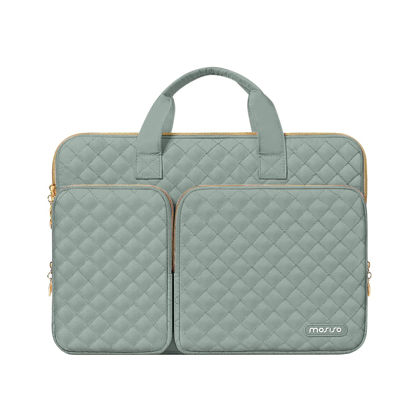 Picture of MOSISO 360 Protective Laptop Case 13.3 inch, 13-14 inch Laptop Sleeve Compatible with MacBook Air/Pro 13/Pro 14, HP Dell ASUS Lenovo, Square Quilted Bag Cover with 2 Pockets&Handle&Belt, Antique Green