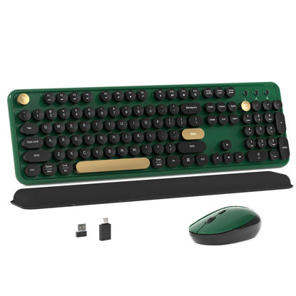 Picture of MPTOG Colorful Wireless Computer Keyboard and Mouse Combo with Round Typewriter Keycaps, Retro Design, Power Switch, Ergonomic Design, 2.4GHz Wireless for Windows, Mac, PC(Dark Green)