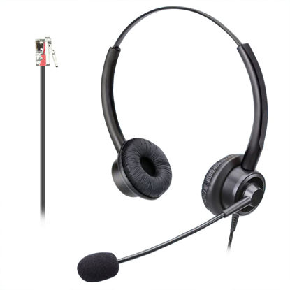 Picture of RJ9 Phone Headsets with Microphone Noise Cancelling, Binaural Office Telephone Headsets Work for Polycom VVX411 VVX410 VVX400 VVX500 VVX310 VVX311 VVX350 VVX250 VVX201 VVX101 Landline Phones