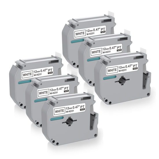 Picture of 6 x Label Maker Tape Replacement for Brother P Touch M Tape M-K231 M-K231s MK231 MK-231 M231 12mm 0.47 White, Compatible with Brother P Touch PT-M95,PT-90,PT-70,PT-65,PT-85 Label Maker Refills,26.2 Ft