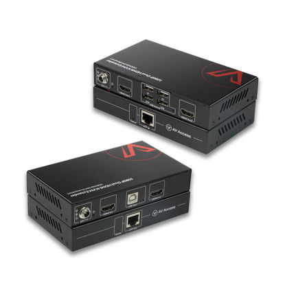 Picture of HDMI USB KVM Extender Dual Monitor Over Cat5e/6/6a/7 up to 1080p@60Hz 197ft, Zero Latency Extended Dual View, Display 2 Monitors with 4 USB 2.0 Ports for Keyboard/Mouse, HDCP 1.4, PoC, Plug and Play