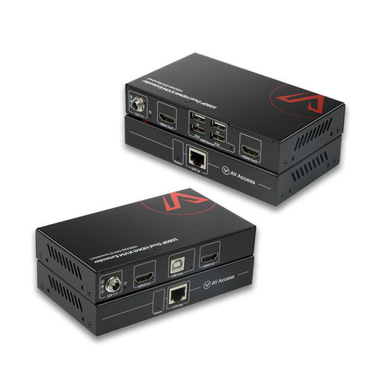 Picture of HDMI USB KVM Extender Dual Monitor Over Cat5e/6/6a/7 up to 1080p@60Hz 197ft, Zero Latency Extended Dual View, Display 2 Monitors with 4 USB 2.0 Ports for Keyboard/Mouse, HDCP 1.4, PoC, Plug and Play