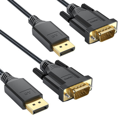 Picture of DteeDck DisplayPort to VGA Cable 6ft 2 Pack, Display Port DP to VGA Adapter Cable Converter Male to Male Braided Cord for Monitor Desktop Laptop Display Projector HDTV