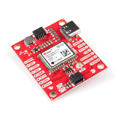 Picture of SparkFun GPS Dead Reckoning Breakout - NEO-M8U (Qwiic) - Supports NMEA, UBX, and RTCM protocols over UART or I2C interfaces Time-to-first fix Cold start (~26s) Hot start (~1.5s)