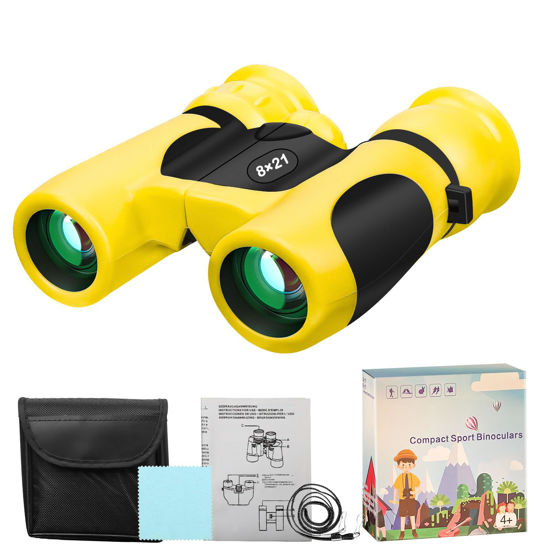 Picture of BLACKICE Kids Binoculars, High-Resolution 8x21, Kids Binoculars Gift Set for Boys & Girls, Shockproof & Compact for Bird Watching, Travel, Hiking, Camping, Hunting, Children Outdoor Gear(Yellow)