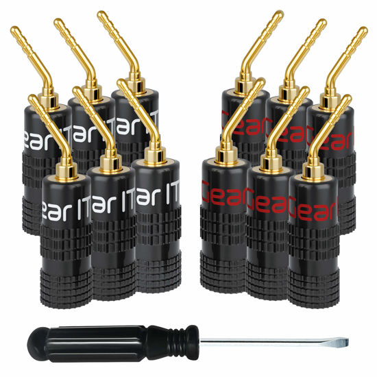 Picture of GearIT Pin Banana Plugs for Speaker Wire (6 Pairs, 12 Pieces), 2mm Pin Plug Screw Type, 24K Gold Plated Connectors (Support 12 AWG to 20 AWG Wires)