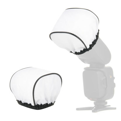 Picture of Cosmos 2 Pcs Camera Bounce Flash Diffuser Cover Speedlite Soft Diffuser Cap Mini Flash Sleeves for Camera Speedlight Flash Compatible with Most DSLR Camera Flash Bounce Flash Reflector