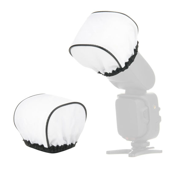 Picture of Cosmos 2 Pcs Camera Bounce Flash Diffuser Cover Speedlite Soft Diffuser Cap Mini Flash Sleeves for Camera Speedlight Flash Compatible with Most DSLR Camera Flash Bounce Flash Reflector