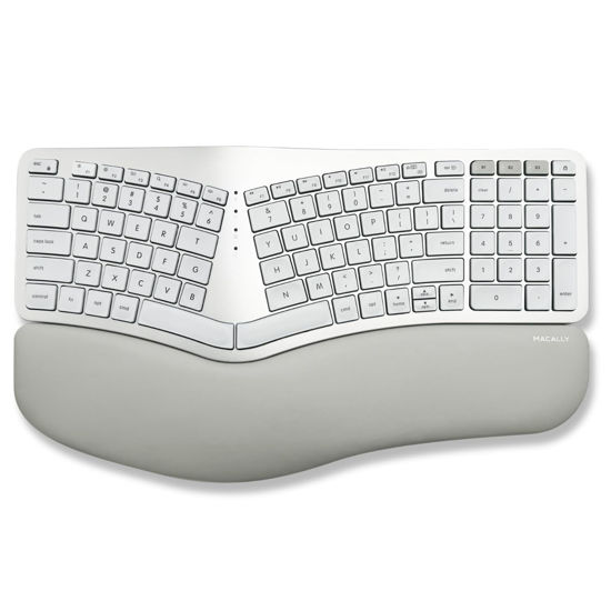 Picture of Macally Backlit Bluetooth Ergonomic Keyboard for Mac - Sculpted for Comfort - Wireless Ergonomic Keyboard (100-Key MacOS Layout) - Rechargeable Split Ergo Keyboard - MacBook, iMac, iPad, iPhone