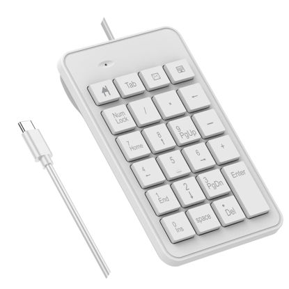 Picture of LOONASA Wired USB C Number Pad - 23 Keys Type C Numeric Keypad Upgraded 10 Key USB Keyboard Financial Accounting Numpad for Laptop, PC, MacBook, Notebook, Desktop,Surface Pro - White