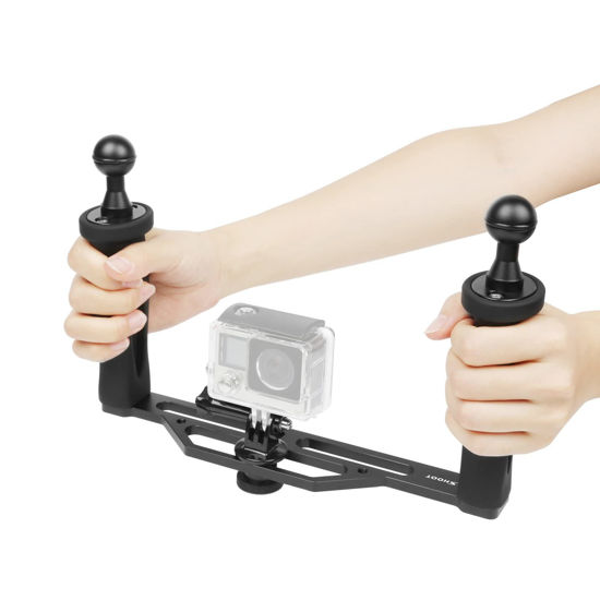 Picture of Shoot Aluminium Alloy Handheld Stabilizer Tray Handle Grip for Hero 13/12/11/10/9/8/7 6/5/4/3+/3 and 6 inch Dome Port and All LED Video Light Camera Camcorder with 1/4 inch Screw Hole