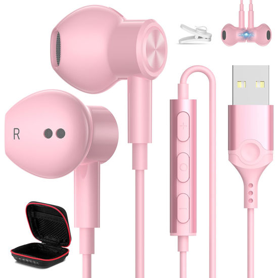 Picture of USB Headphone for PC Laptop Magnetic 7.5ft Wired Earbuds Computer Headset with Microphone Control Mute Mic Lightweight Noise Isolate Cord in-Ear Gaming Earphone for MacBook Pro Office Work School Zoom