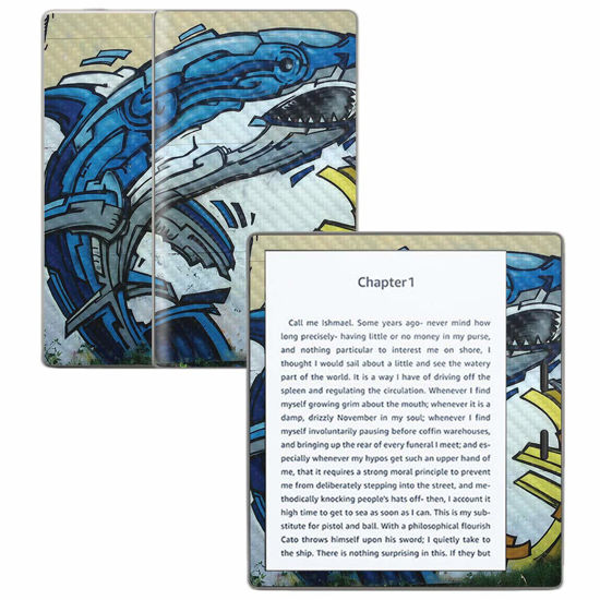 Picture of MightySkins Carbon Fiber Skin for Amazon Kindle Oasis 7" (9th Gen) - Robo Shark | Protective, Durable Textured Carbon Fiber Finish | Easy to Apply, Remove, and Change Styles | Made in The USA