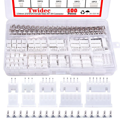 Picture of Twidec/500PCS 2.54mm JST Connector Kit with 2/3/4/5/6 Male and Female Pin Housing Connector Adapter Plug and 2.54mm Female Pin Header Wire Terminal Connector Kit N-010-W