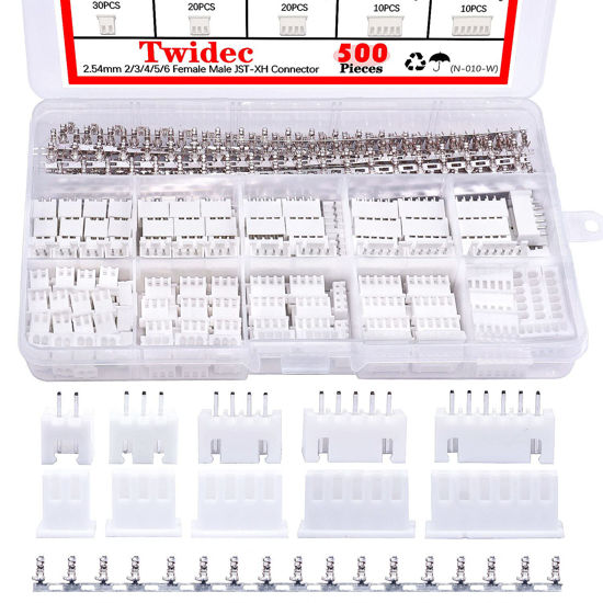 Picture of Twidec/500PCS 2.54mm JST Connector Kit with 2/3/4/5/6 Male and Female Pin Housing Connector Adapter Plug and 2.54mm Female Pin Header Wire Terminal Connector Kit N-010-W