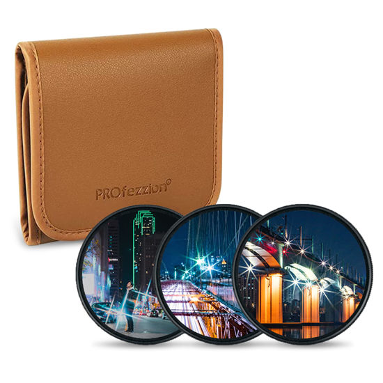 Picture of PROfezzion 52mm Star Filter Kit 3 Pieces Adjustable Cross Screen Starburst Filter for Nikon D5500 D5300 D3300 w/AF-S 18-55mm Kit Lens, Fuji X-A7 X-A5 X-T200 w/XC 15-45mm Kit Lens & More 52mm Lens