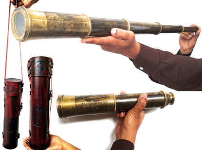 Picture of Rare Brass Telescope Spyglass - East India Company 1818 Tracker Vintage Pirate Spyglass Scope Antique 32" Large Handstitched Leather Gift Box (BT-EIC-32)