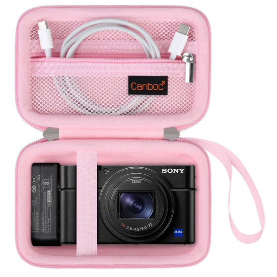 Picture of Canboc Carrying Case for Sony RX100 VII/ RX100 VI/ RX100 V/ RX100 IV/ RX100 III Compact Digital Camera, Point and Shoot Vlogging Camera Bag, Zipper Mesh Pocket fits USB Cable, Batteries, Pink