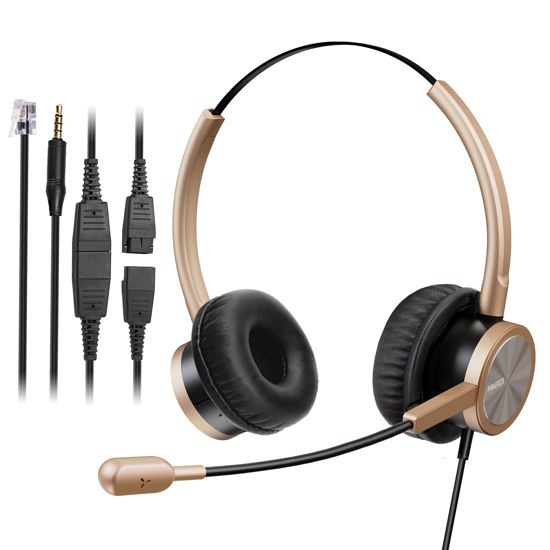 Picture of MAIRDI Telephone Headset with RJ9 Jack for Cisco Phone, Including 3.5mm Connector for Cell Phone PC Laptop, Binaural Office Headset with Microphone Noise Canceling for Call Center Landline Deskphone
