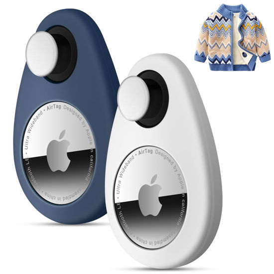 Picture of 2 Pack Airtag Holder for Kids Hidden,GPS Tracker Case, Anti-Removal Airtag Silicone Case with Pins, Suitable for Children, Elderly, Pets, Backpack, Luggage(White,Navy Blue)