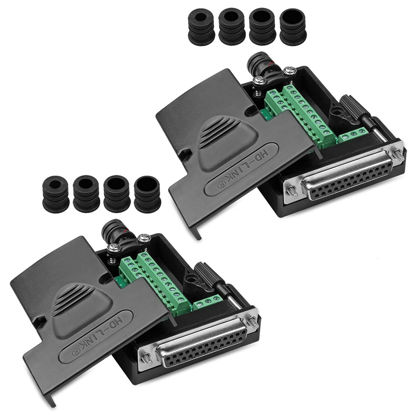 Picture of ANMBEST 2PCS DB25 Solderless Connector, RS232 D-SUB Serial to 25-pin Port Terminal Female Adapter Breakout Board with Case Long Bolts Nuts