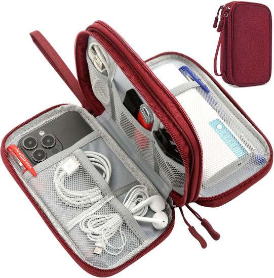 Picture of CAAORDKSO Electronic Cord Organizer Travel Case, Travel Cable Organizer Bag, Waterproof Electronic Accessories Carry Pouch for Cable, Cord, USB, Charger, Phone, Power Bank, Earphone (Wine Red, Medium)