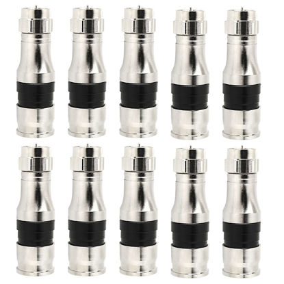 Picture of MOOKEERF RG11 Connectors 10 Pack,F Type Connectors,RG11 Coax Cable Compression Fitting with Weather Seal O Ring,F Connectors for RG11 Coaxial Cable