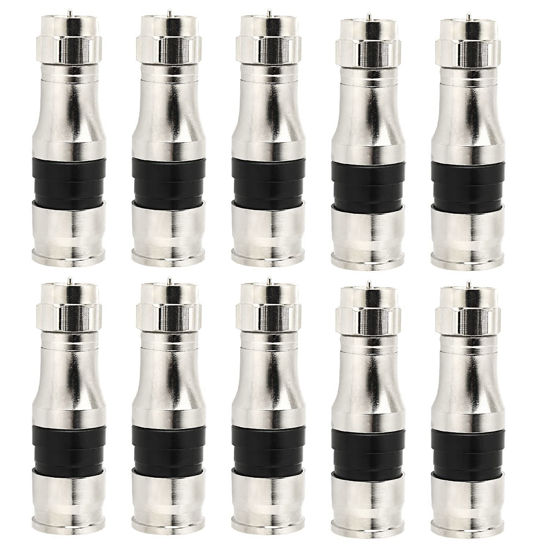 Picture of MOOKEERF RG11 Connectors 10 Pack,F Type Connectors,RG11 Coax Cable Compression Fitting with Weather Seal O Ring,F Connectors for RG11 Coaxial Cable