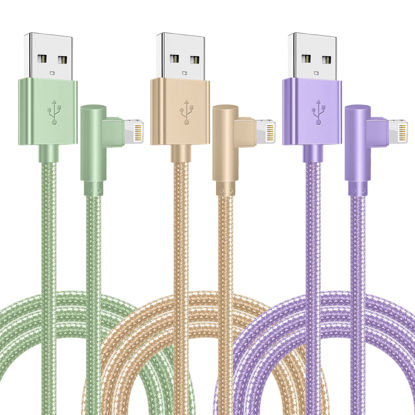 Picture of iPhone Charger,3 Pack 10FT Lightning Cable [Apple MFi Certified] iPhone Fast Charging Cable 90 Degree Nylon Braided Cord Compatible with iPhone 14/13/12/11 Pro Max/XS MAX/XR/XS/X/8/7/Plus/iPad