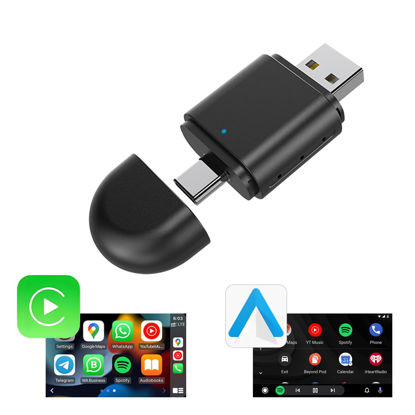 Picture of Wireless Carplay Adapter & Android Auto Wireless Adapter, USB + Type-C Dual Interface, 2 in 1 Auto Car Play Wireless Dongle for OEM Wired Carplay Android Auto Car with iPhone iOS 10+ / Android 11+