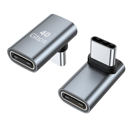 Picture of AreMe 90 Degree USB-C Male to Female Adapter, 2 Pack Right Angle 100W Type-C Adapter Extender for Steam Deck, ROG Ally, Switch, Notebook Computers, Tablet and Mobile Phones (Grey)