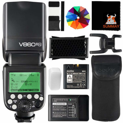 Picture of GODOX V860II-N TTL Flash 1/8000s High-Speed Sync 2.4G GN60 Camera Flash Speedlight with Li-ion Battery 1.5S Recycle Time 650 Full Power Flashes for Nikon D3400 D3200 D5300 D5600 D7500 D750