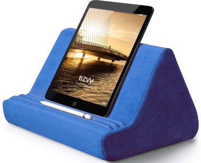 Picture of Soft Tablet Stand Pillow with Pocket,Tablet Cushion Stand,Adjustable 3 Viewing Angle,Lazy Holder Stand for Bed Sofa,Compatible with iPads Tablets eReaders Smartphones Books Magazines (Blue)