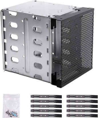 Picture of Stainless Steel Hard Drive Cage, 5.25" to 5X3.5 Rack SAS for Computer, Hard Driver Tray with Fan Space, Hard Drive Cage Adapter Rack Bracket
