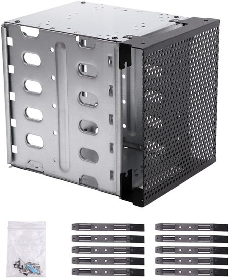 Picture of Stainless Steel Hard Drive Cage, 5.25" to 5X3.5 Rack SAS for Computer, Hard Driver Tray with Fan Space, Hard Drive Cage Adapter Rack Bracket
