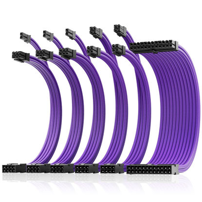 Picture of AsiaHorse Power Supply Sleeved Cable, 16AWG PSU Cables Internal Power Supplies Extension Cables 1x24Pin/2x4+4 EPS/3x6+2 PCI-E, 30cm Length with Comb (PUEPLE-6KIT)