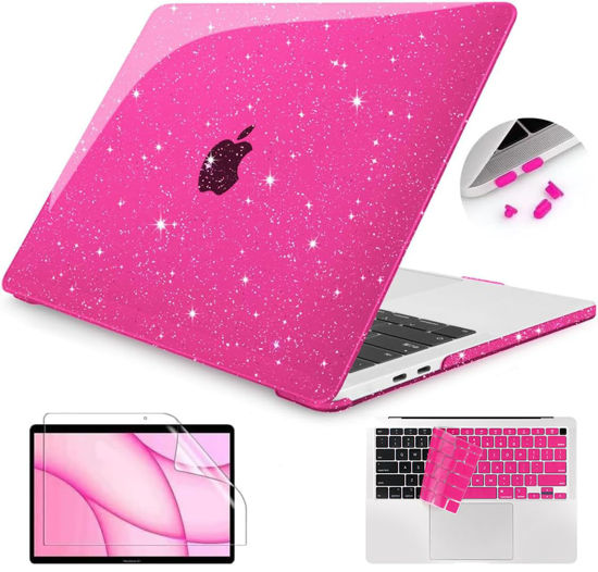 Picture of Teryeefi Pink Glitter Case Compatible with MacBook Air 13 inch 2023 2021 2020-2018 Release M1 A2337 A2179 A1932, Sparkly Protective Hard Shell with Keyboard Cover + Screen Protector, Glitter Rose