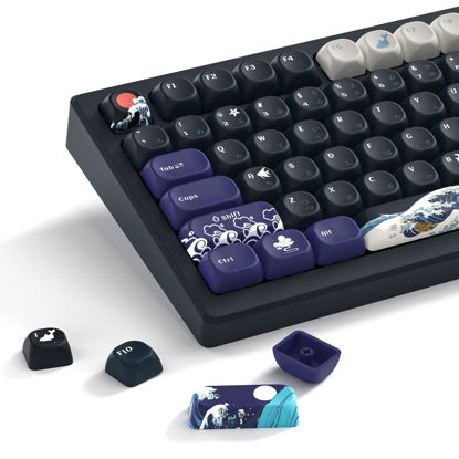 Picture of Womier PBT Keycaps 60 65 75 100 Percent, MOA Keycaps Dye-Sublimation, Cute Custom Keyboard Key Cap Set for 61/64/68/84/87/100/104/108 Cherry MX Mechanical Keyboard, Kanagawa