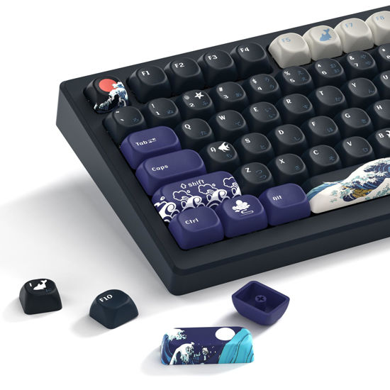 Picture of Womier PBT Keycaps 60 65 75 100 Percent, MOA Keycaps Dye-Sublimation, Cute Custom Keyboard Key Cap Set for 61/64/68/84/87/100/104/108 Cherry MX Mechanical Keyboard, Kanagawa