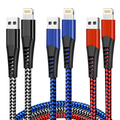 Picture of cugunu USB Lightning Cable 3 Pack 6FT iPhone Charger Apple MFi Certified Nylon Braided Fast Charging Cord Compatible with iPhone 14/13/12/11/X/Max/8/7/6/5/SE/Plus/iPad