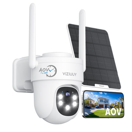 Picture of VIZIUUY AOV Security Camera, 2K Continuous Recording Security Cameras Wireless Outdoor, WiFi 6, Solar-Powered, Cameras for Home Security with 360° PTZ, Auto Tracking, 512G Local Storage(Not Include)