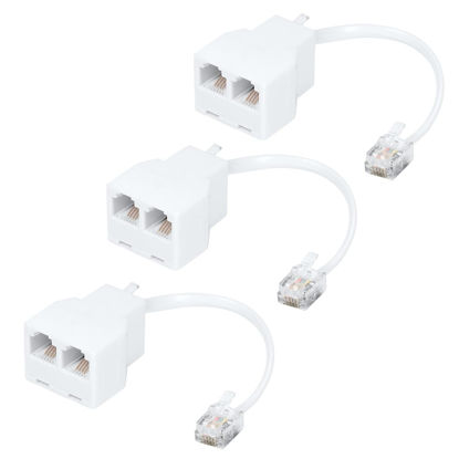 Picture of Menewstart RJ11 Cable 2 Way Telephone Splitter 3 Pack, White, Splitter 6P4C Connector Phone Line Cord Adapter with Cable for Landline Telephone Wire, Suitable for Telephone, Fax Machine