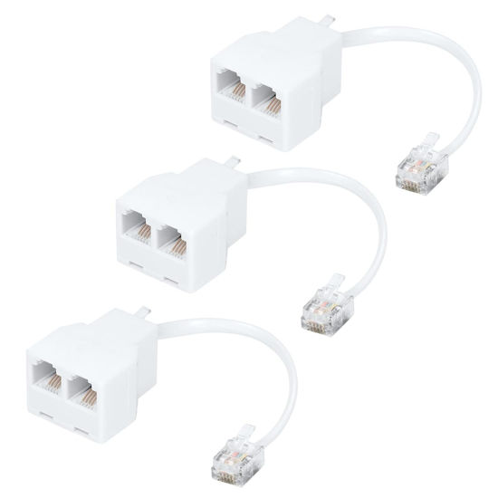 Picture of Menewstart RJ11 Cable 2 Way Telephone Splitter 3 Pack, White, Splitter 6P4C Connector Phone Line Cord Adapter with Cable for Landline Telephone Wire, Suitable for Telephone, Fax Machine