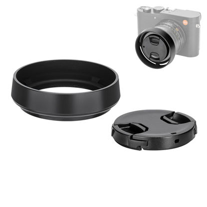 Picture of JJC Metal Lens Hood Shade for Leica Q3 43/Q3/Q2/Q Cameras, Replaces Leica Round Lens Hood Q, with 49mm Center Pinch Snap-On Lens Cap, No Vignetting